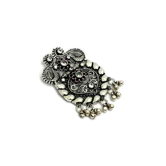 Sterling Silver Necklace – Floral & Paisley Motif with Red Gemstones