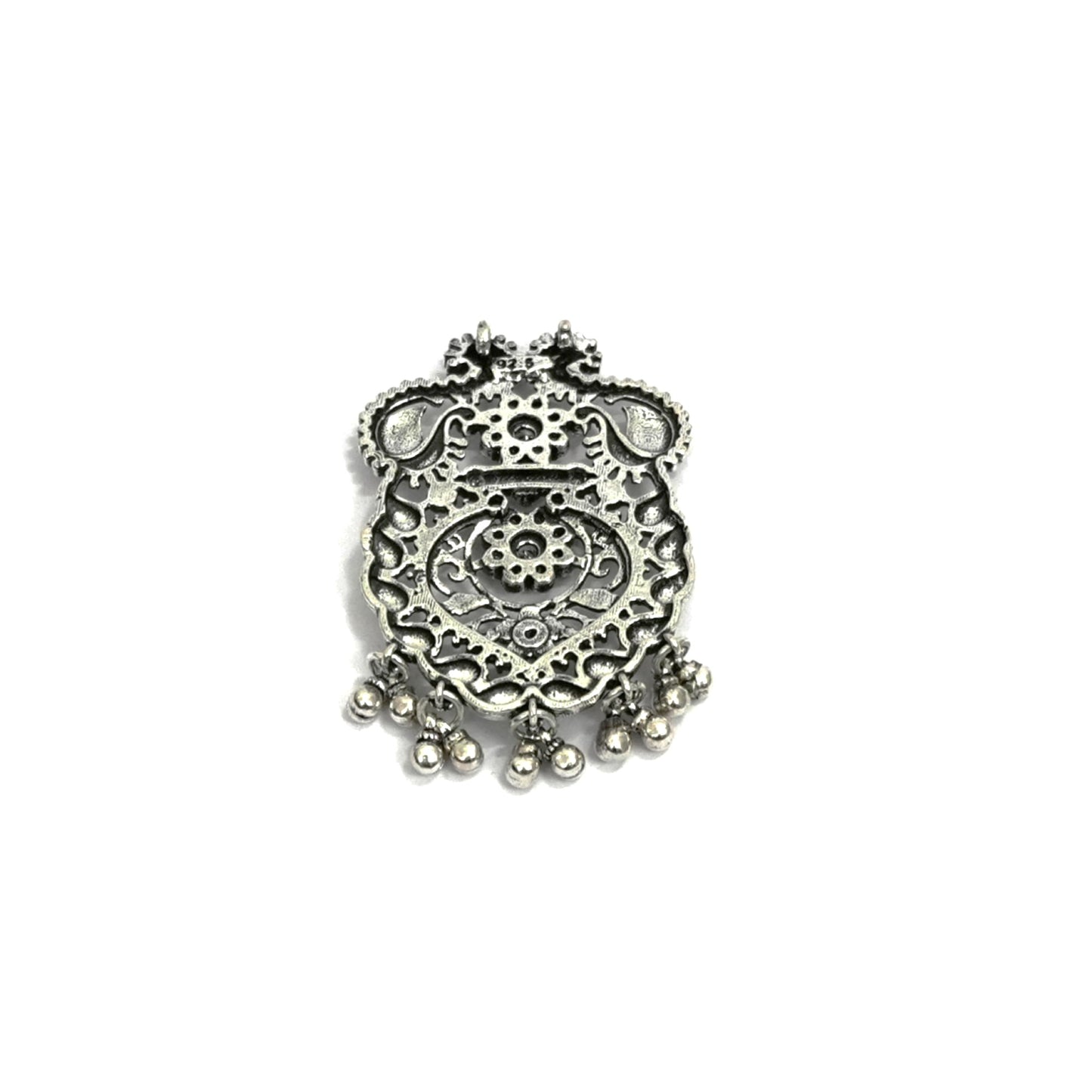 Sterling Silver Necklace – Floral & Paisley Motif with Red Gemstones