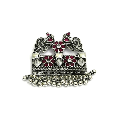 Sterling Silver Necklace – Floral Motif with Dark Pink Ruby Gemstones