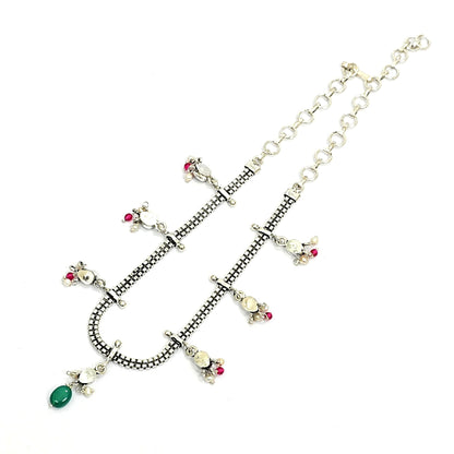 Sterling Silver Tribal Necklace – Multicolor Gemstone Charm Design