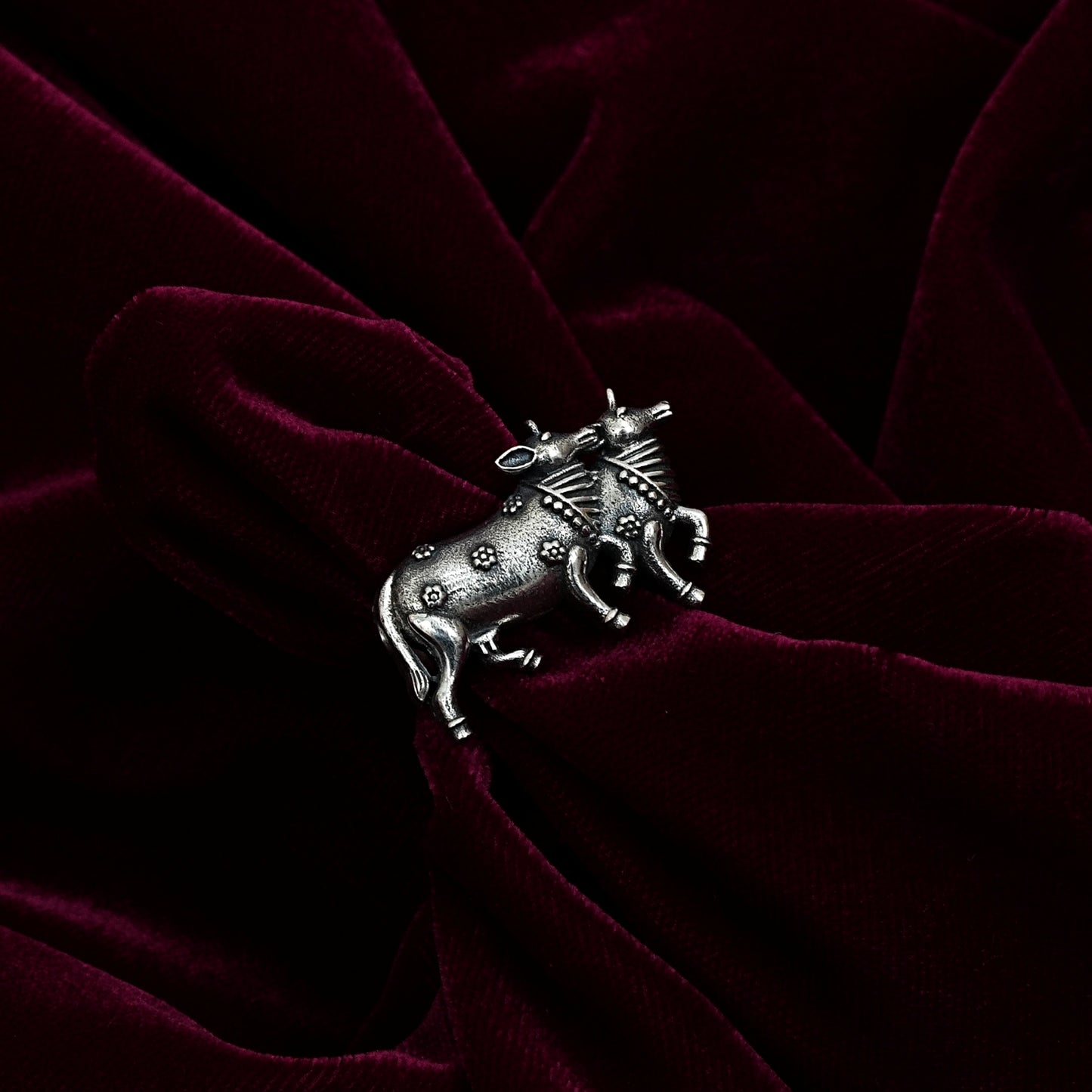 Sterling Silver Adjustable Ring – Pair of Cow Motif
