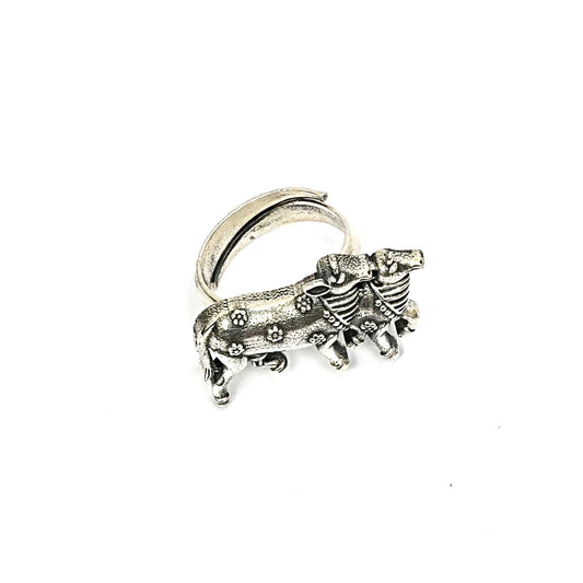 Sterling Silver Adjustable Ring – Pair of Cow Motif