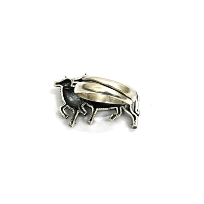 Sterling Silver Adjustable Ring – Pair of Cow Motif