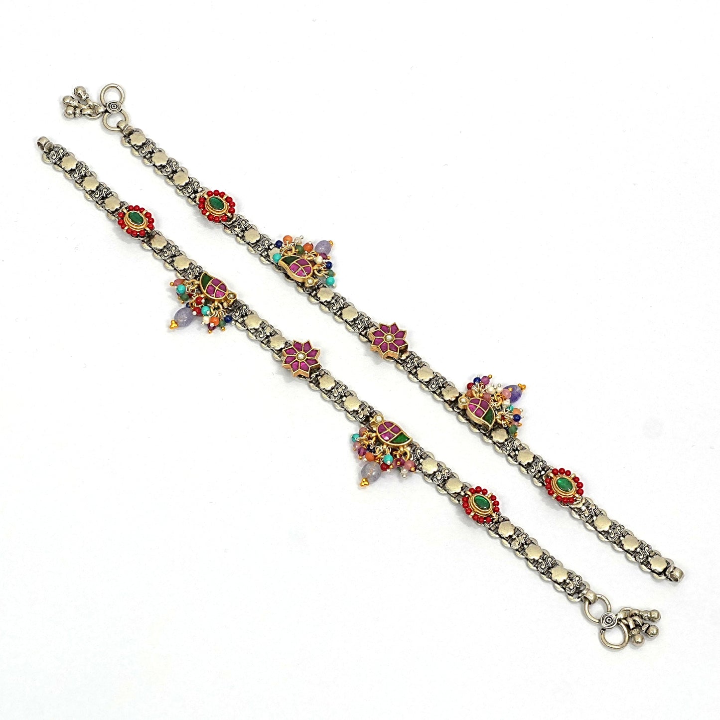 Sterling Silver Anklet – Coral Beads & Enamel Work
