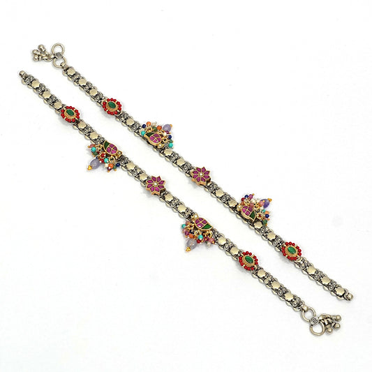 Sterling Silver Anklet – Coral Beads & Enamel Work