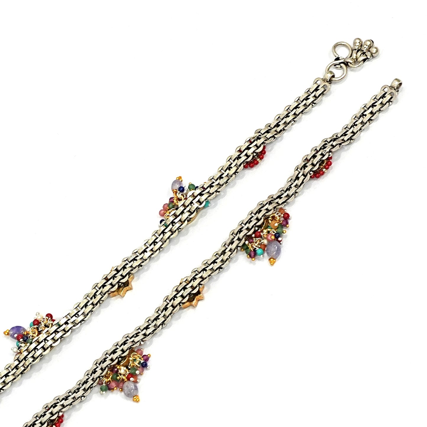 Sterling Silver Anklet – Coral Beads & Enamel Work