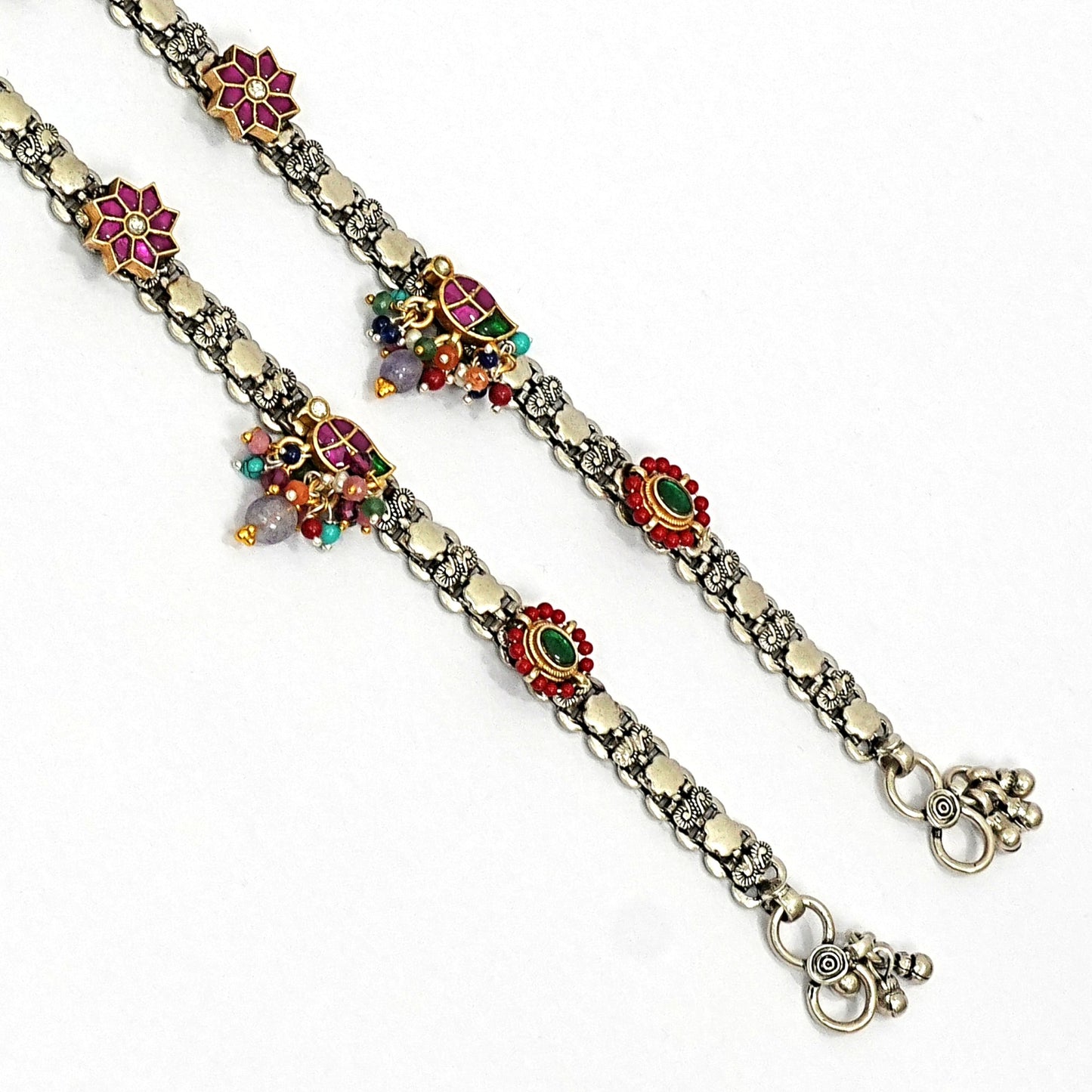 Sterling Silver Anklet – Coral Beads & Enamel Work