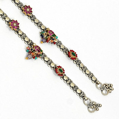 Sterling Silver Anklet – Coral Beads & Enamel Work