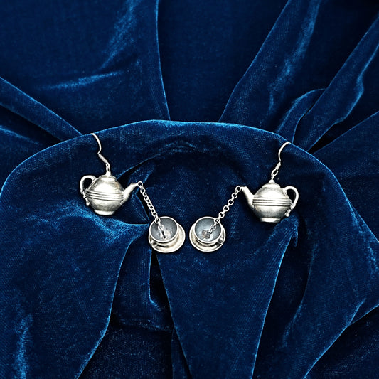 Sterling Silver Earrings – Tea Set Motif Design