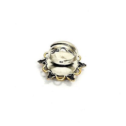 Sterling Silver Adjustable Ring – Red Floral Enamel Motif