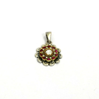 Sterling Silver Pendant Set – Floral Motif with Red Gemstones