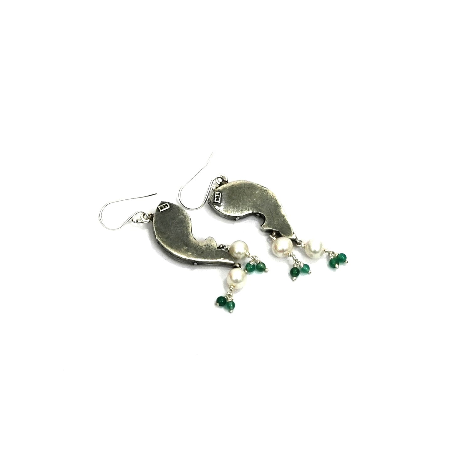 Sterling Silver Earrings – Fish Motif with Pink Enamel & Pearls