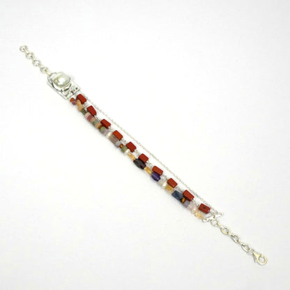 Sterling Silver Bracelet – Multicolor Beads with Ornamental Clasp