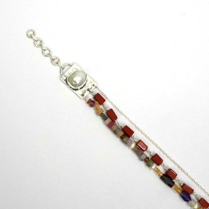 Sterling Silver Bracelet – Multicolor Beads with Ornamental Clasp