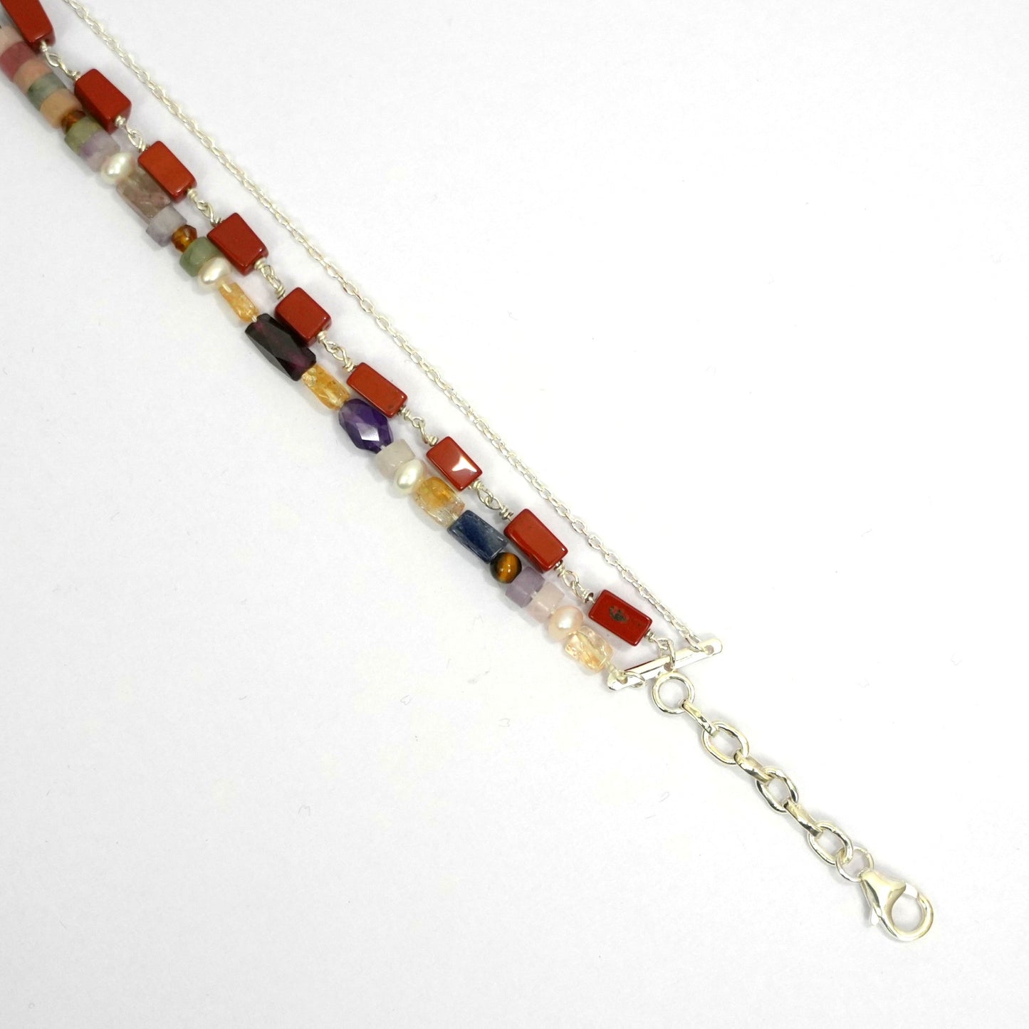 Sterling Silver Bracelet – Multicolor Beads with Ornamental Clasp