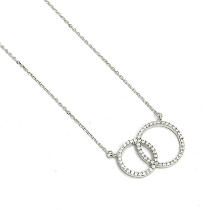 Sterling Silver Necklace – Interlocking Circle Motif with CZ Stones