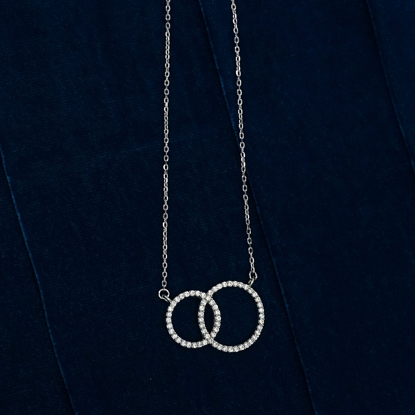Sterling Silver Necklace – Interlocking Circle Motif with CZ Stones