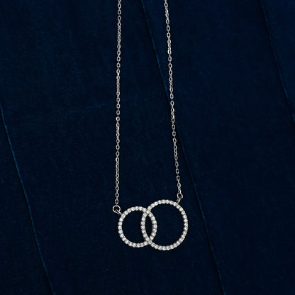 Sterling Silver Necklace – Interlocking Circle Motif with CZ Stones