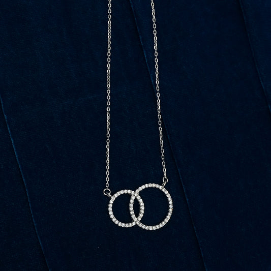Sterling Silver Necklace – Interlocking Circle Motif with CZ Stones