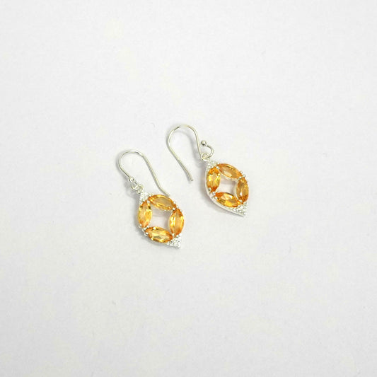 Sterling Silver Necklace Set – Citrine Gemstone Floral Motif