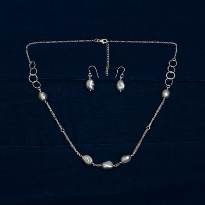 Sterling Silver Necklace Set – Real Grey Pearls