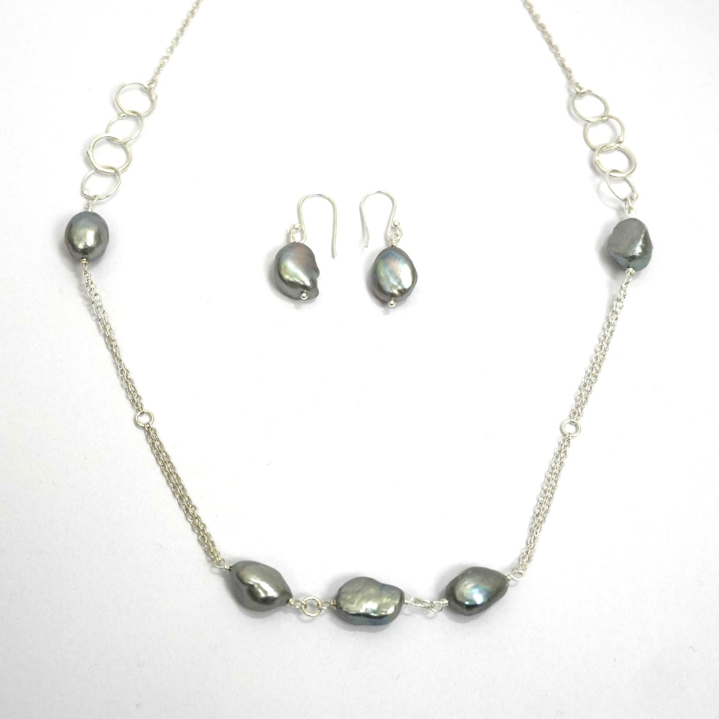 Sterling Silver Necklace Set – Real Grey Pearls