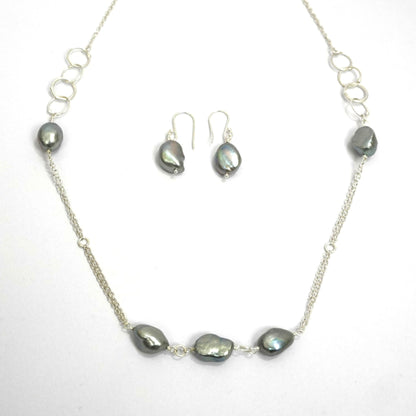 Sterling Silver Necklace Set – Real Grey Pearls