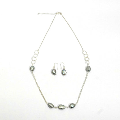 Sterling Silver Necklace Set – Real Grey Pearls