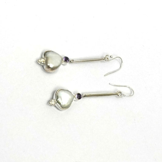 Freshwater Pearl & Amethyst Sterling Silver Drop Earrings