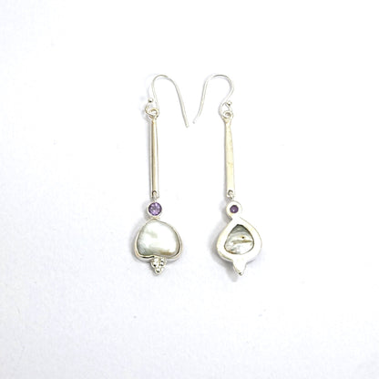 Freshwater Pearl & Amethyst Sterling Silver Drop Earrings