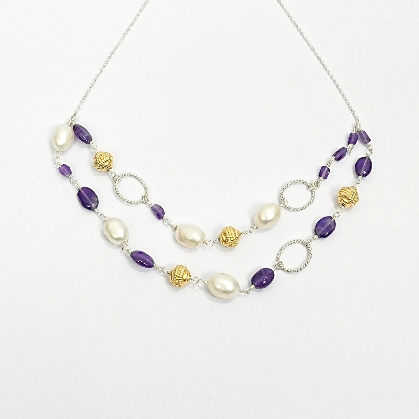 Amethyst & Freshwater Pearl Sterling Silver Necklace Set