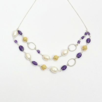Amethyst & Freshwater Pearl Sterling Silver Necklace Set