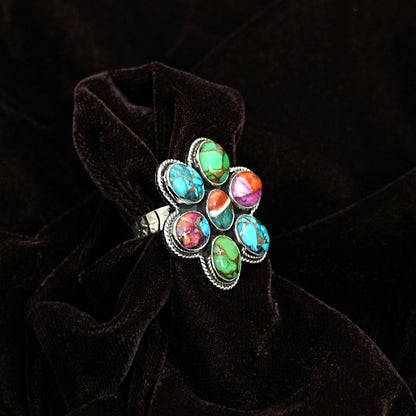 Multicolour Aura Quartz Sterling Silver Statement Ring