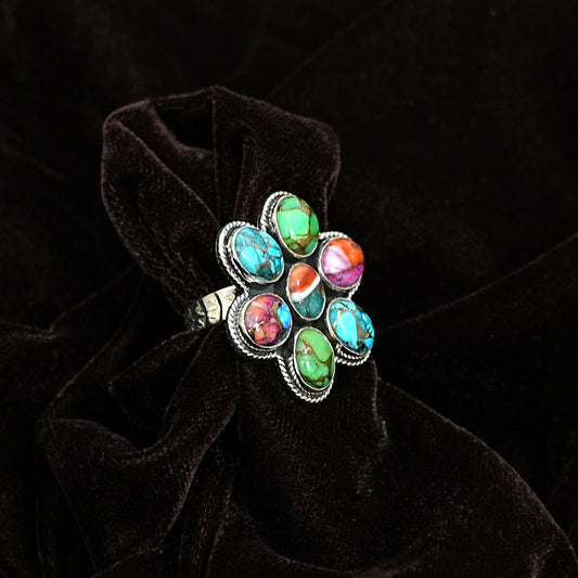 Multicolour Aura Quartz Sterling Silver Statement Ring