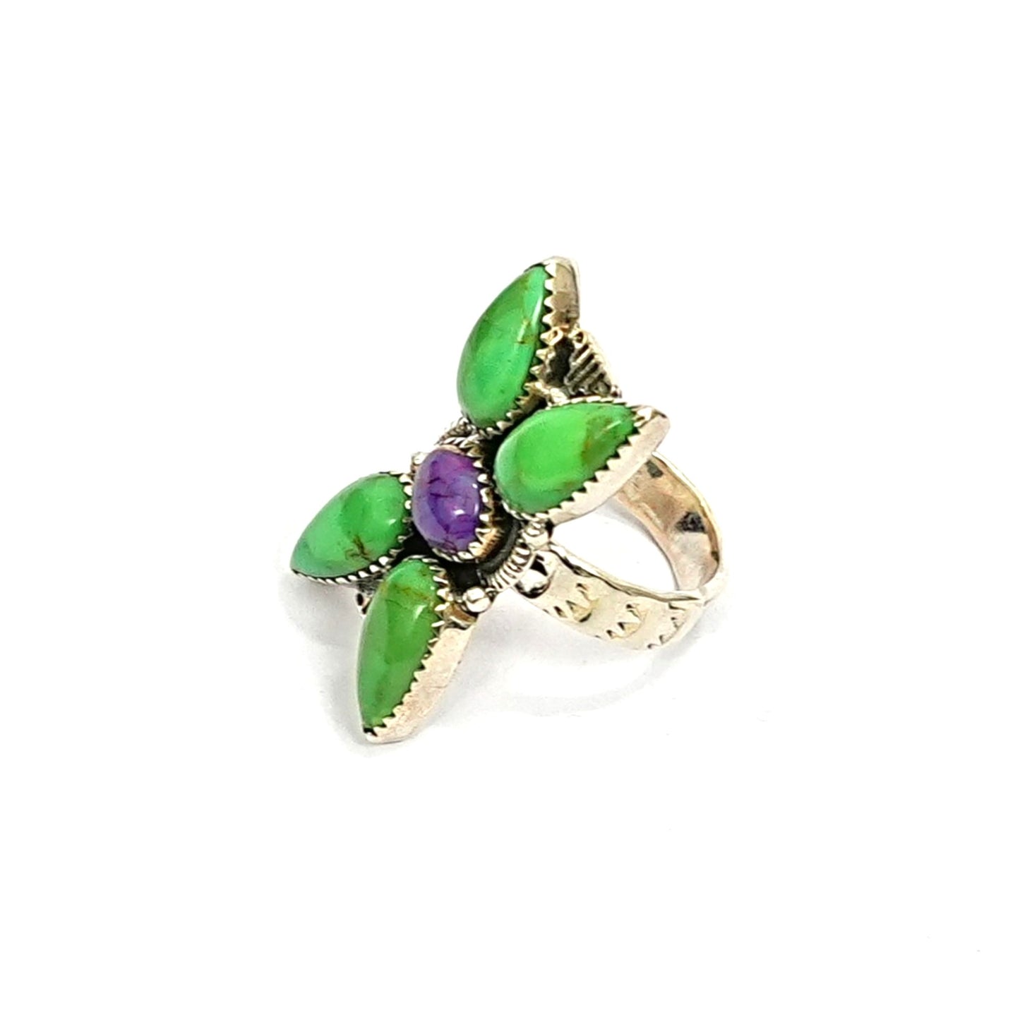 Green & Amethyst Aura Quartz Sterling Silver Statement Ring