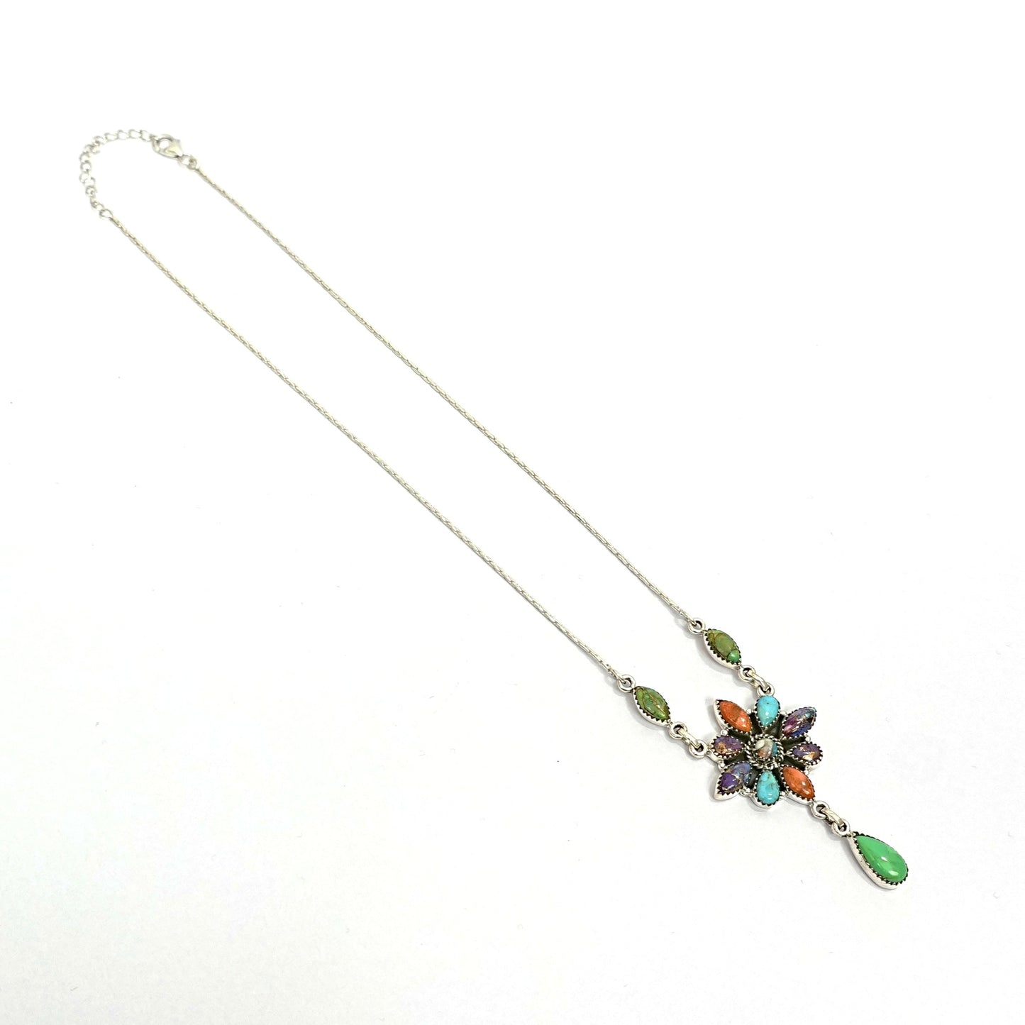 Multicolour Floral Gemstone Sterling Silver Necklace Set
