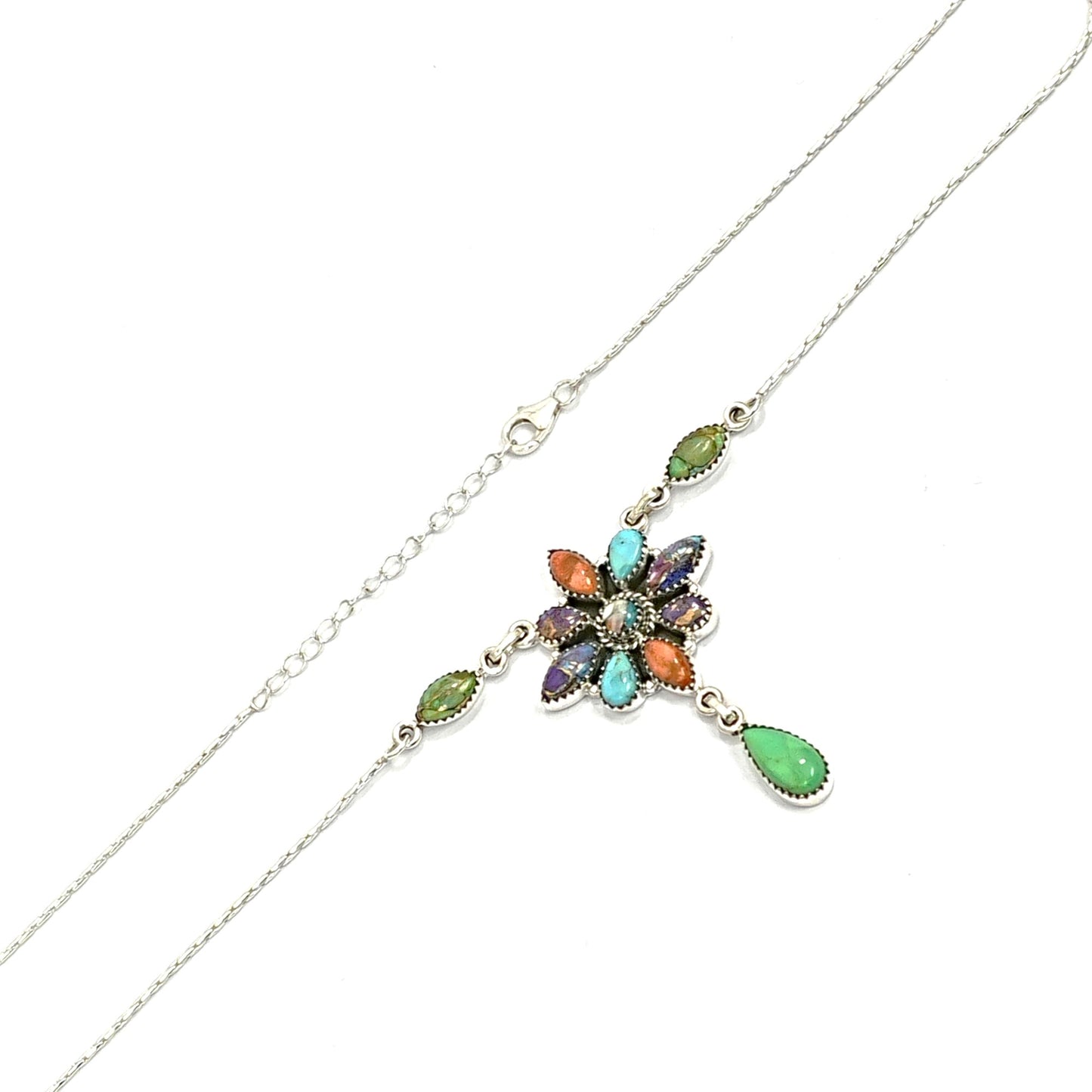 Multicolour Floral Gemstone Sterling Silver Necklace Set