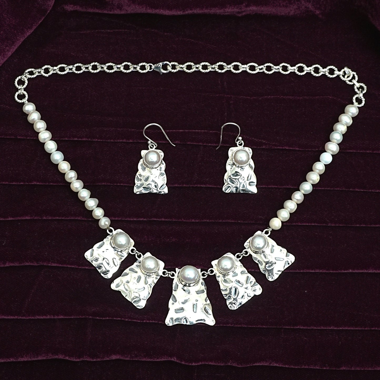 Chandrika Pearl Cascade Sterling Silver Necklace Set