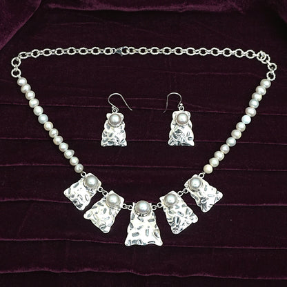 Chandrika Pearl Cascade Sterling Silver Necklace Set