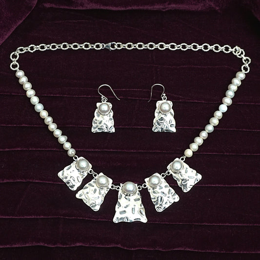 Chandrika Pearl Cascade Sterling Silver Necklace Set