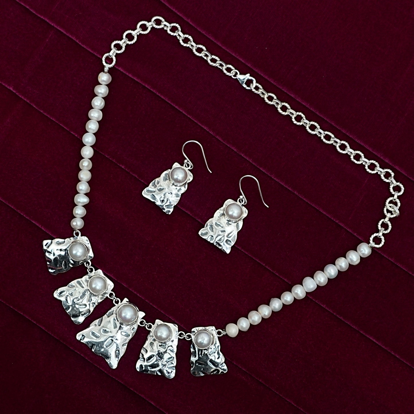 Chandrika Pearl Cascade Sterling Silver Necklace Set