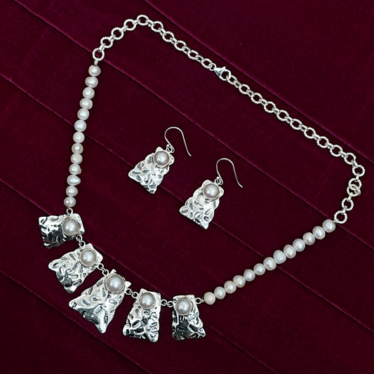 Chandrika Pearl Cascade Sterling Silver Necklace Set