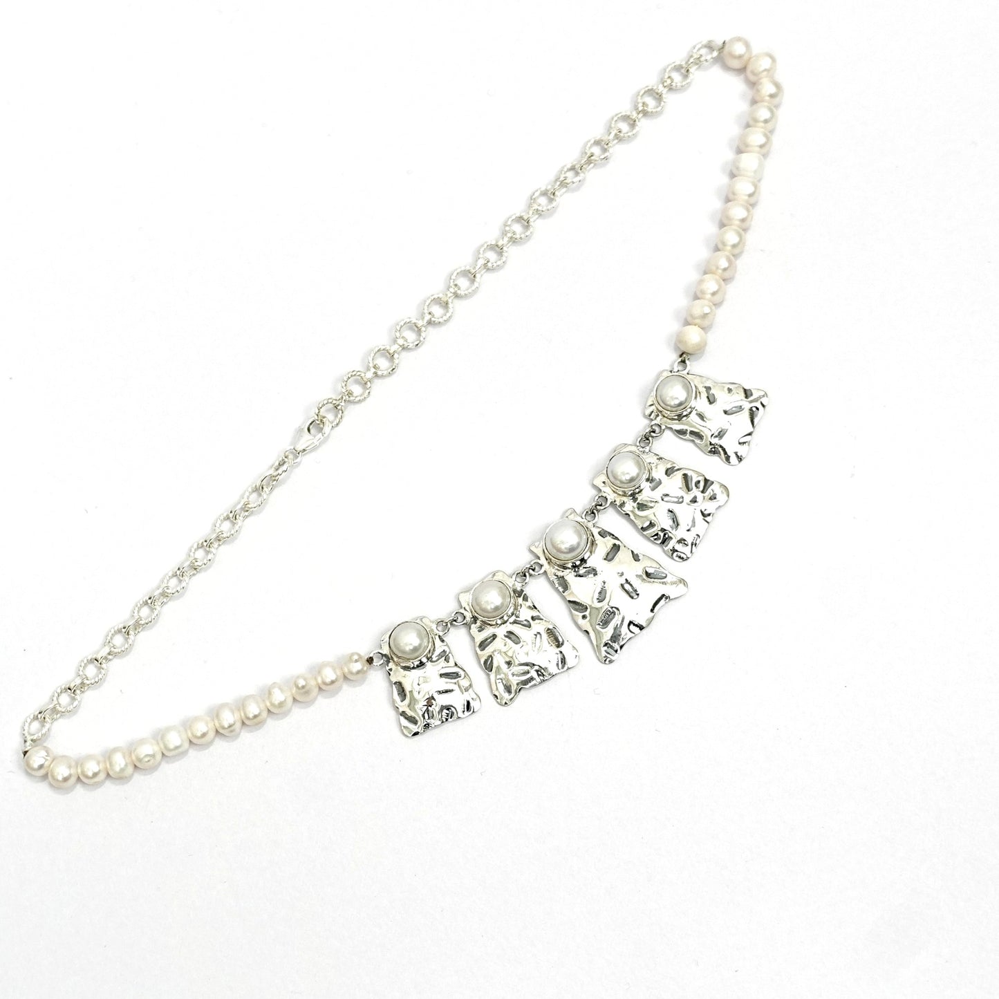 Chandrika Pearl Cascade Sterling Silver Necklace Set