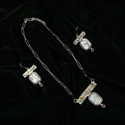 Aurelia Dual-Tone Pearl & Ruby Contemporary Necklace Set