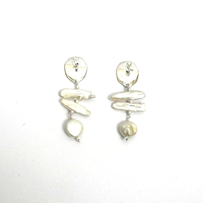 Sterling Silver Pendant Set – Textured Motif with Real Pearls