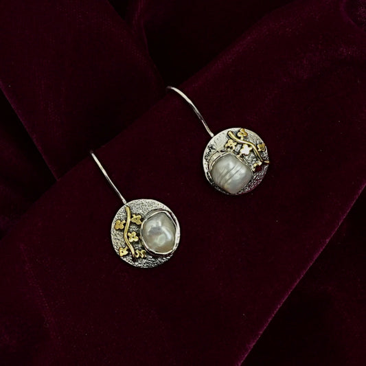 Sterling Silver Earrings – Floral Vine Motif with Real Pearls
