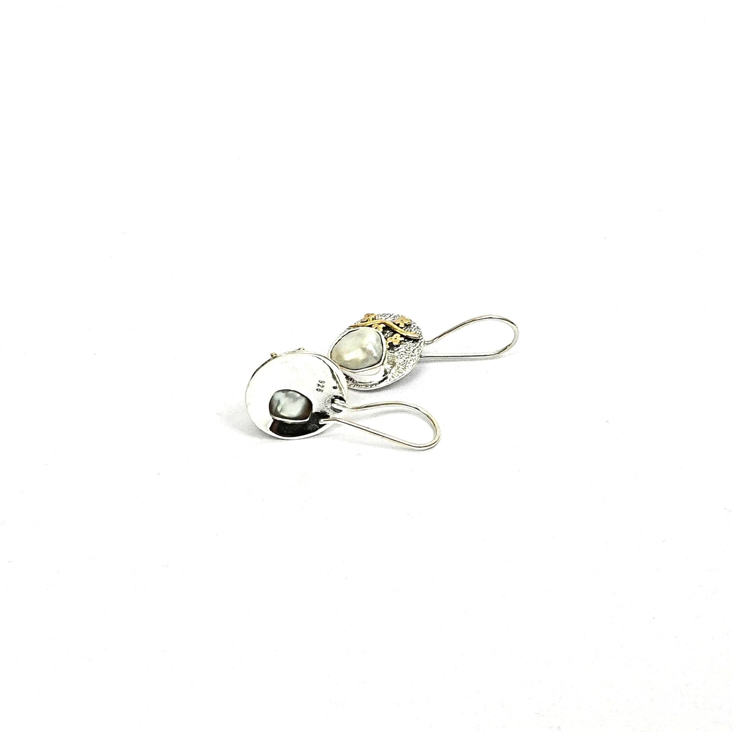 Sterling Silver Earrings – Floral Vine Motif with Real Pearls