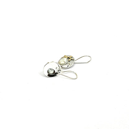 Sterling Silver Earrings – Floral Vine Motif with Real Pearls