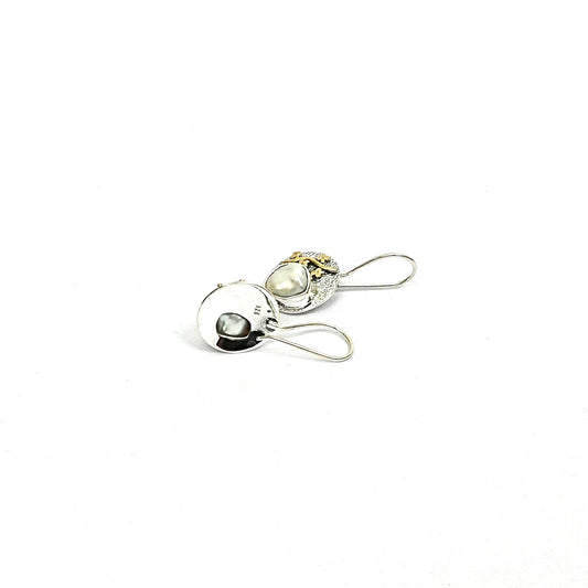 Sterling Silver Earrings – Floral Vine Motif with Real Pearls