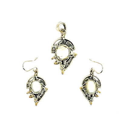 Sterling Silver Pendant Set – Ornate Dual-Tone Motif with Mother-of-Pearl